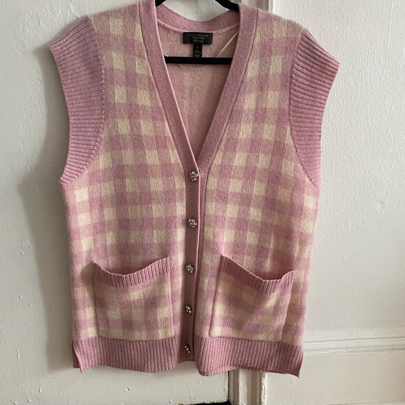 Charter Club Pink Cream Cashmere Vest Gingham Sz Medium - Picture 2 of 7